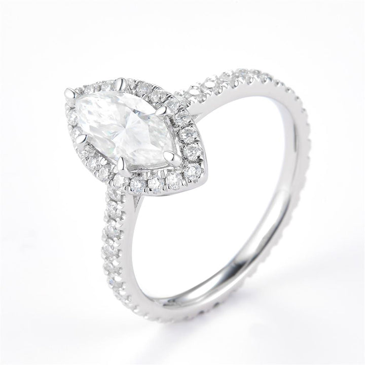 1.74 Ct. Moissanite Sterling Silver (White). Marquise Center Stone Ring. (Women). Size 7.5