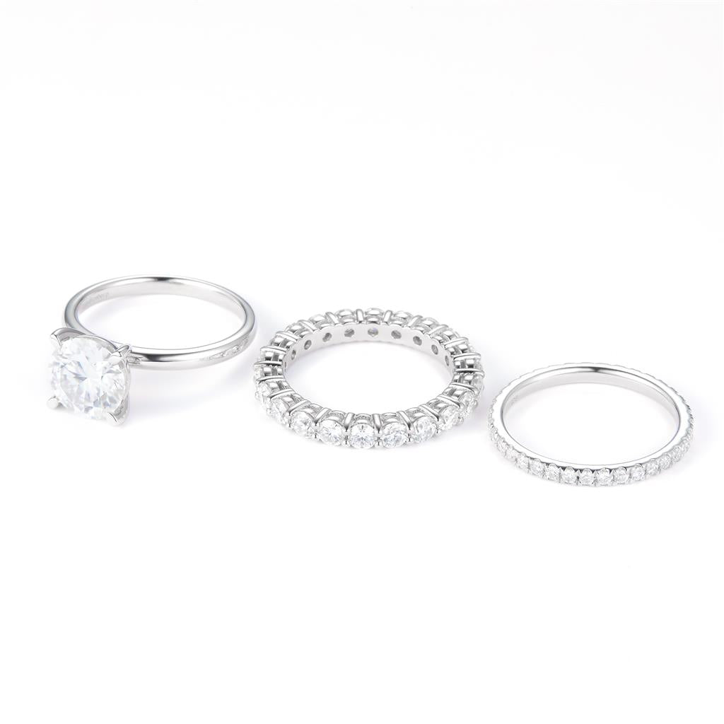 6.097 Ct. Moissanite Sterling Silver (White). Wedding Trio Set Ring. (Women). Size 7.5