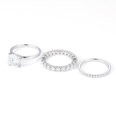 6.097 Ct. Moissanite Sterling Silver (White). Wedding Trio Set Ring. (Women). Size 7.5