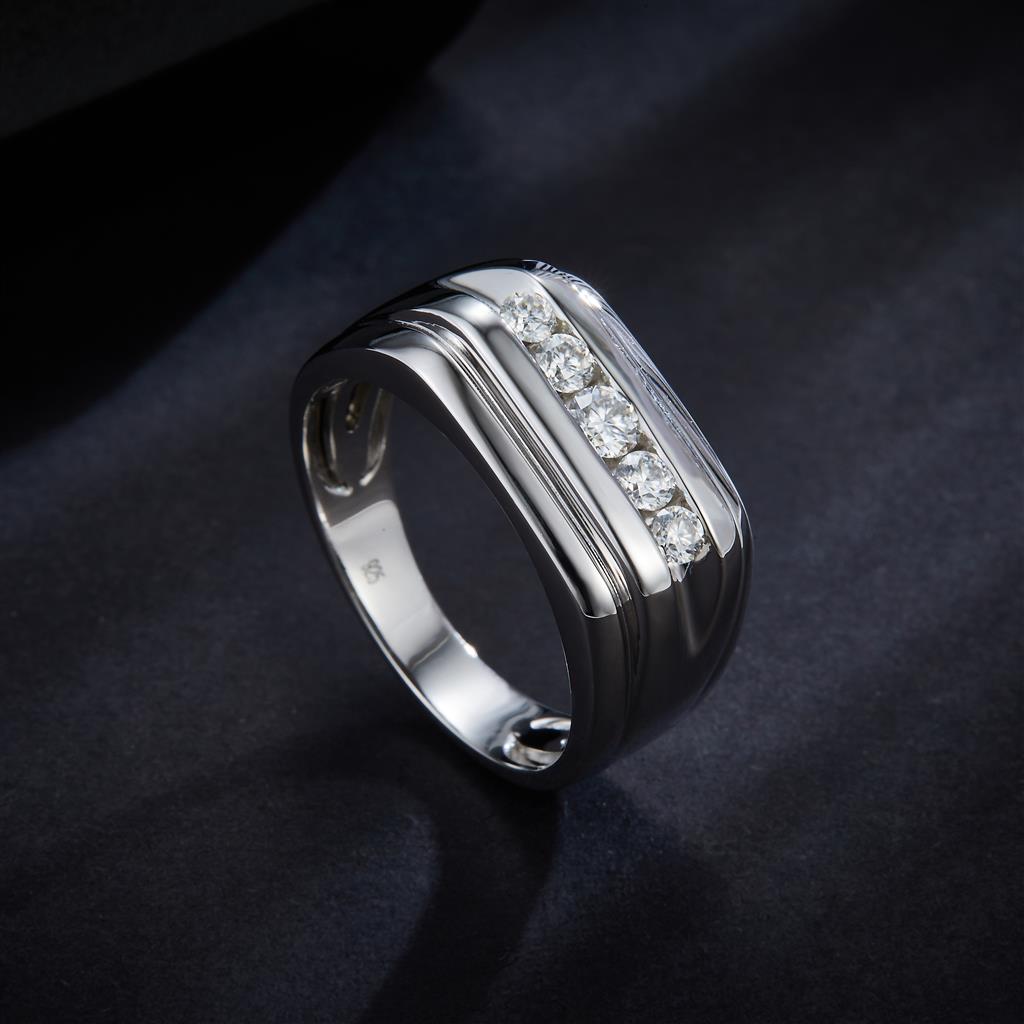 0.42 Ct. Moissanite Sterling Silver (White). Ring. (Men). Size 10