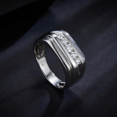 0.42 Ct. Moissanite Sterling Silver (White). Ring. (Men). Size 10