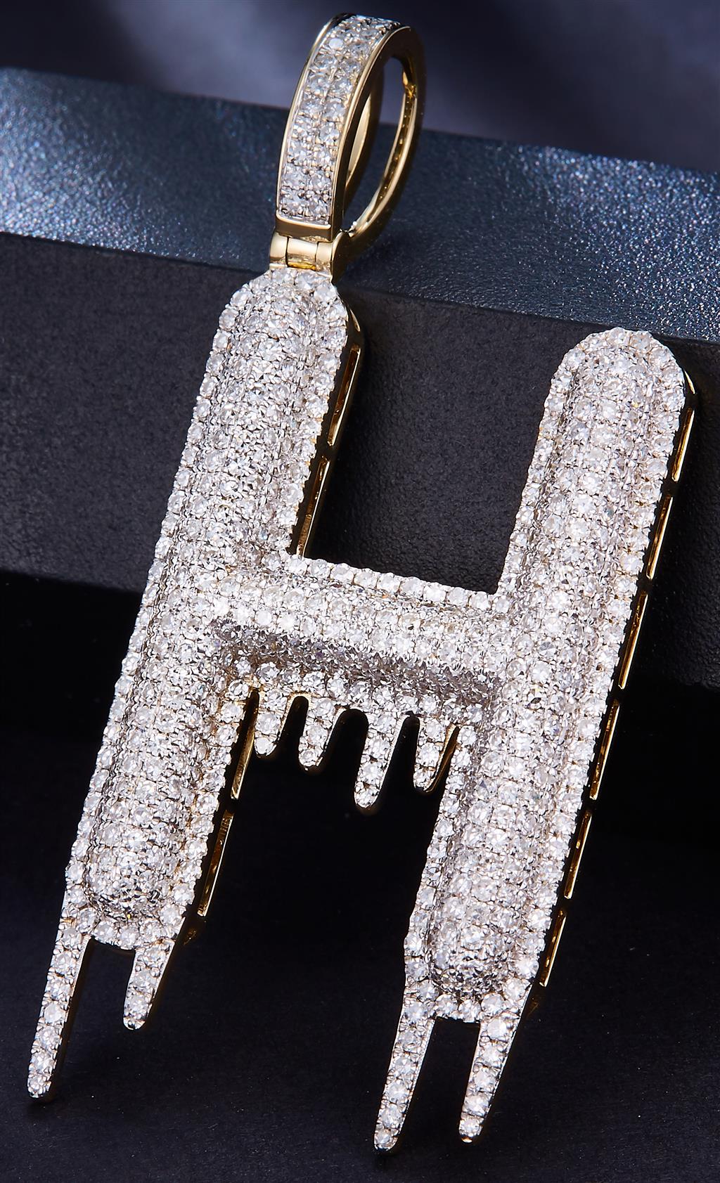 2.749 Ct. Diamond 10 Kt Gold (Yellow). Initial Letter (Alphabet) H with Drip Pendant. (Men).