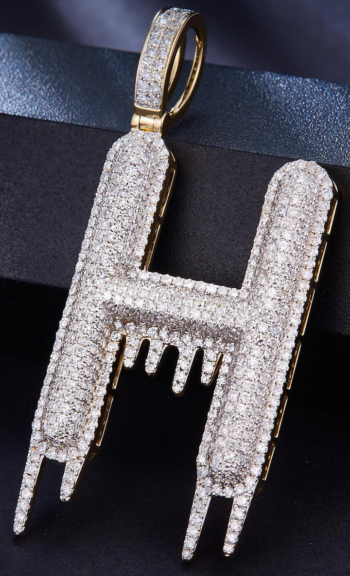 2.749 Ct. Diamond 10 Kt Gold (Yellow). Initial Letter (Alphabet) H with Drip Pendant. (Men).