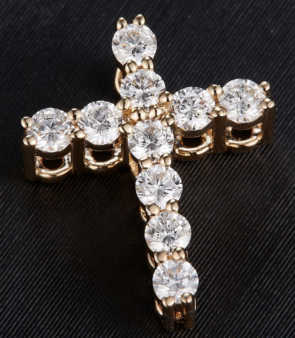 Yellow gold diamond small cross pendant