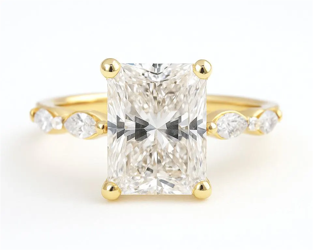 2.88 Ct. Diamond 14 Kt Gold (Yellow). Radiant- Marquis Ring. (Women). Size 7