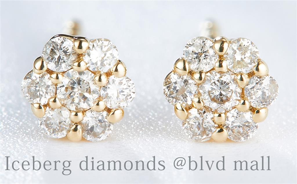 0.16 Ct. Diamond 14 Kt Gold (Yellow). Flower Style Studs Earrings. (Unisex).