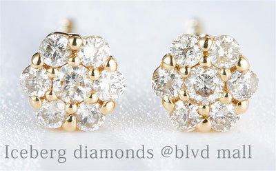 0.16 Ct. Diamond 14 Kt Gold (Yellow). Flower Style Studs Earrings. (Unisex).