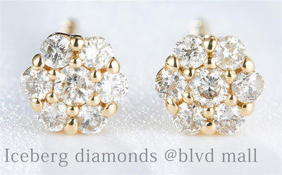 0.17 Ct. Diamond 10 Kt Gold (Yellow). Flower Style Studs Earrings. (Unisex).