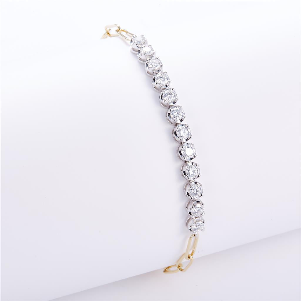 1.16 Ct. Moissanite 14 Kt Gold (Yellow and White). Paper Clip Link-Tennis Bracelet. (Women). 7 in Long. 3.6 mm Wide