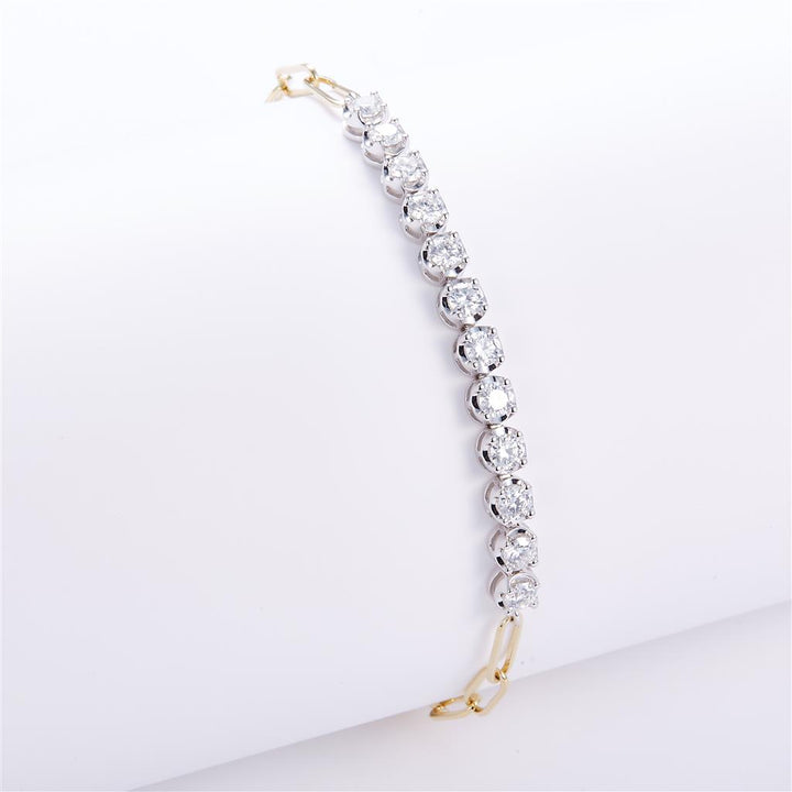1.16 Ct. Moissanite 14 Kt Gold (Yellow and White). Paper Clip Link-Tennis Bracelet. (Women). 7 in Long. 3.6 mm Wide