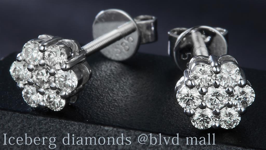 0.424 Ct. Diamond 14 Kt Gold (White). Flower Style Studs Earrings. (Unisex).