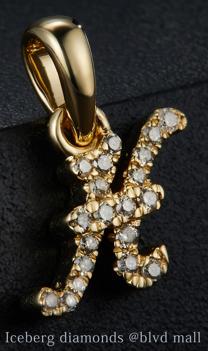 0.096 Ct. Diamond 10 Kt Gold (Yellow). Initial Letter/Alphabet "H" Pendant. (Women).