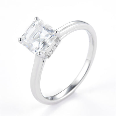 1.893 Ct. Moissanite Sterling Silver (White). Solitaire with Emerald Cut Center Stone Ring. (Women). Size 7.5
