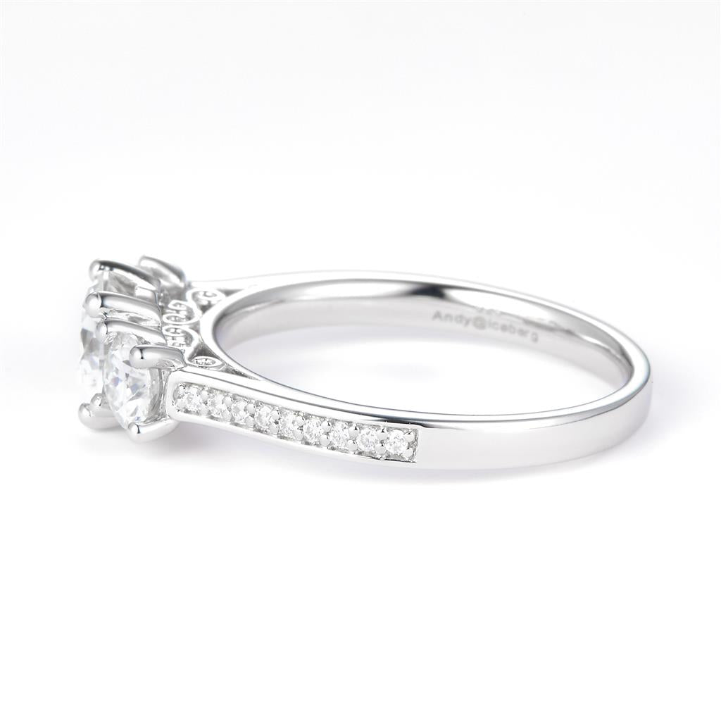 2.603 Ct. Moissanite Sterling Silver (White). 3-Stone Style Ring. (Women). Size 8