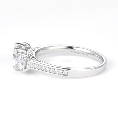 2.603 Ct. Moissanite Sterling Silver (White). 3-Stone Style Ring. (Women). Size 8