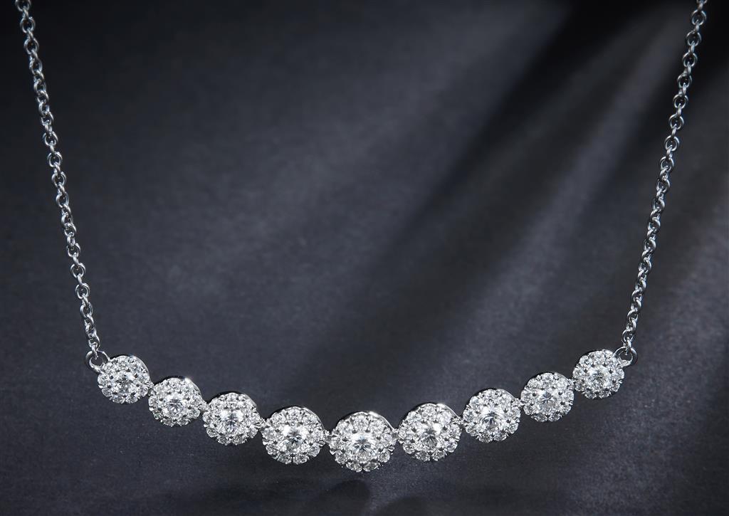 0.97 Ct. Diamond 14 Kt Gold (White). Diamond Necklace 18 inch Pendant. (Women).