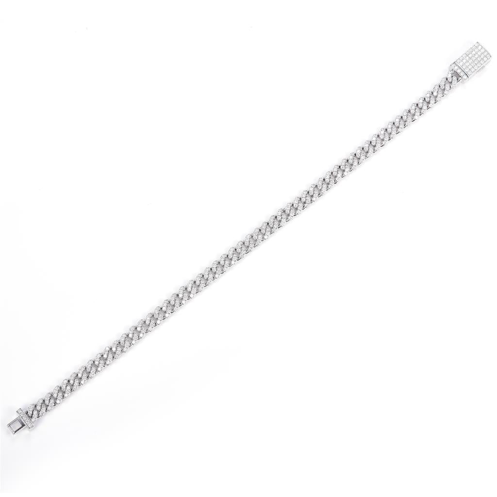 3.28 Ct. Diamond 14 Kt Gold (White). Solid Cuban Link Bracelet. (Unisex). 8 in Long. 5.6 mm Wide