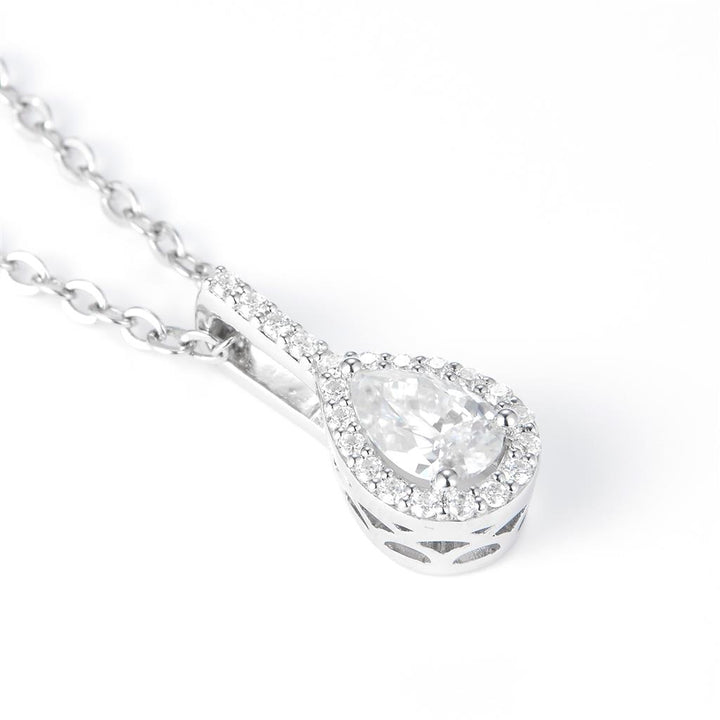 0.451 Ct. Moissanite Sterling Silver (White). Halo Style Solitaire Pear Cut Stone Charm Pendant. (Women).
