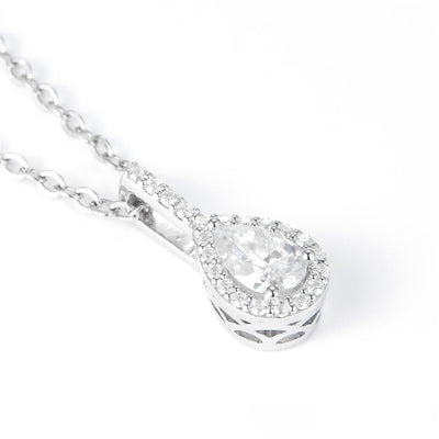 0.451 Ct. Moissanite Sterling Silver (White). Halo Style Solitaire Pear Cut Stone Charm Pendant. (Women).