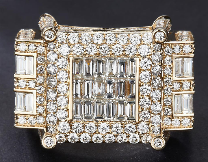 5.663 Ct. Diamond 14 Kt Gold (Yellow). with Baguettes Designer Ring. (Men). Size 10