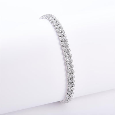 3.28 Ct. Diamond 14 Kt Gold (White). Solid Cuban Link Bracelet. (Unisex). 8 in Long. 5.6 mm Wide