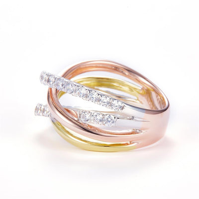 1.19 Ct. Moissanite Sterling Silver (Yellow and White). Highway Style MultiRow Ring. (Women). Size 7.5