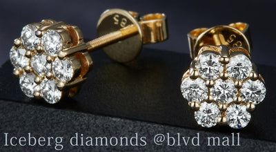 0.632 Ct. Diamond 14 Kt Gold (Yellow). Flower Style Studs Earrings. (Unisex).