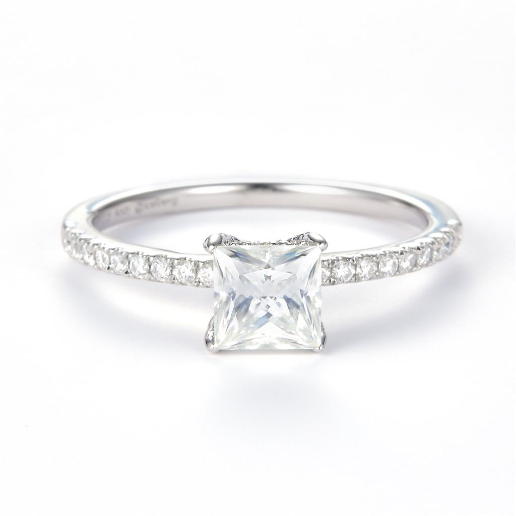 0.834 Ct. Moissanite Sterling Silver (White). Solitaire Princess Cut Engagement Ring. (Women). Size 8