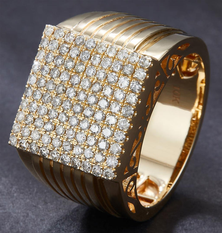 1.202 Ct. Diamond 10 Kt Gold (Yellow). Engraved Lines Design Ring. (Men). Size 10