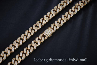 14.662 Ct. Diamond 10 Kt Gold (Yellow). Cuban Link Chain. (Men). 22 in Long. 10 mm Wide