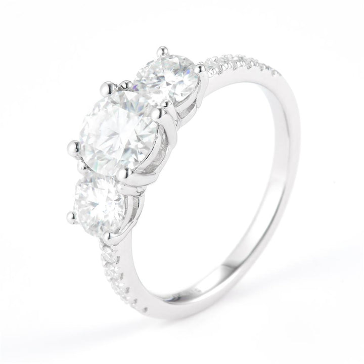 2.17 Ct. Moissanite Sterling Silver (White). 3-stone Style Ring. (Women). Size 7.5