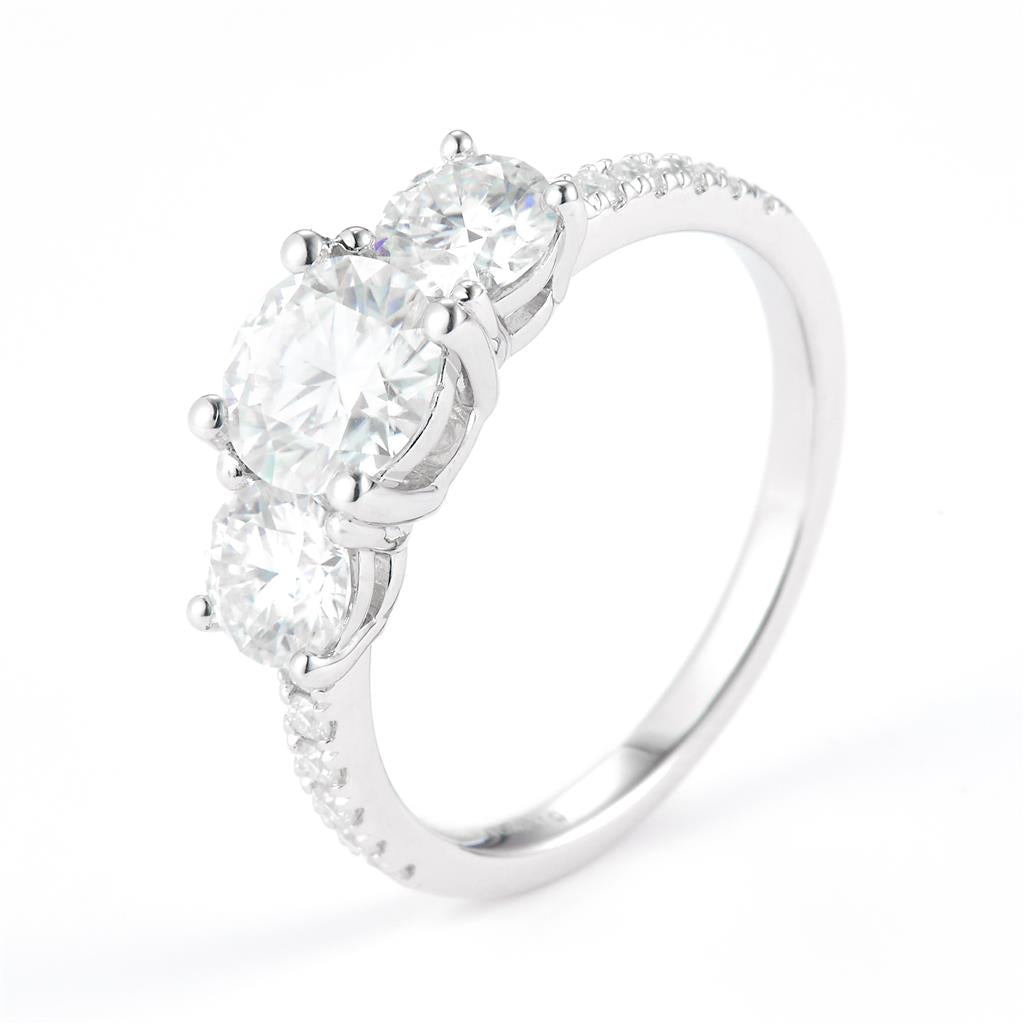 2.17 Ct. Moissanite Sterling Silver (White). 3-stone Style Ring. (Women). Size 7.5
