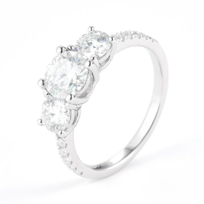 2.17 Ct. Moissanite Sterling Silver (White). 3-stone Style Ring. (Women). Size 7.5