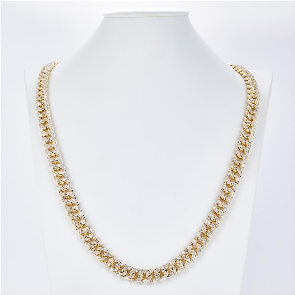 7.44 Ct. Diamond 10 Kt Gold (Yellow). Semi-Solid Cuban Link Chain. (Unisex). 24 in Long. 9.5 mm Wide