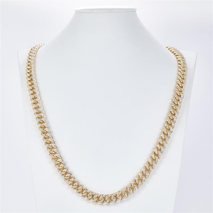 7.44 Ct. Diamond 10 Kt Gold (Yellow). Semi-Solid Cuban Link Chain. (Unisex). 24 in Long. 9.5 mm Wide