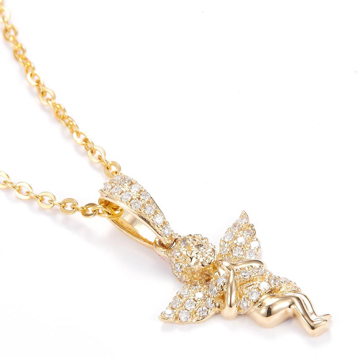 0.157 Ct. Diamond 14 Kt Gold (Yellow). Angel (No chain included) Pendant. (Unisex).