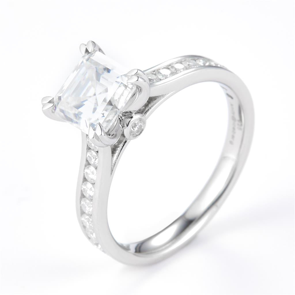 2.27 Ct. Moissanite Sterling Silver (White). Solitaire with Emerald Cut Center Stone Ring. (Women). Size 7.5