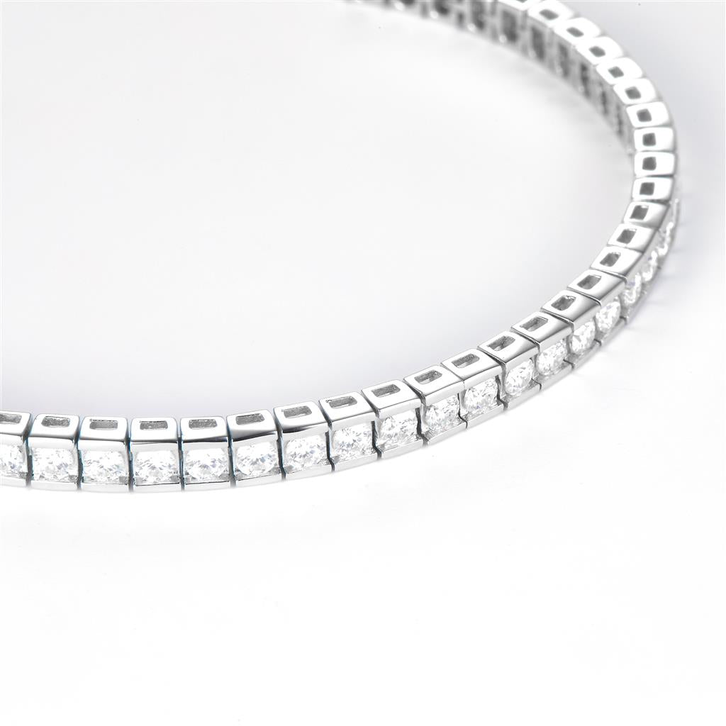 3.82 Ct. Moissanite. Sterling Silver (White). Tennis Bracelet. (Women). 7.5 in Long. 3 mm Wide