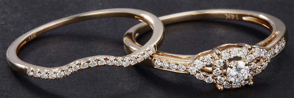 0.315 Ct. Diamond 14 Kt Gold (Yellow). Womens Engagement + Wedding Band Wedding Set. Size 7.5