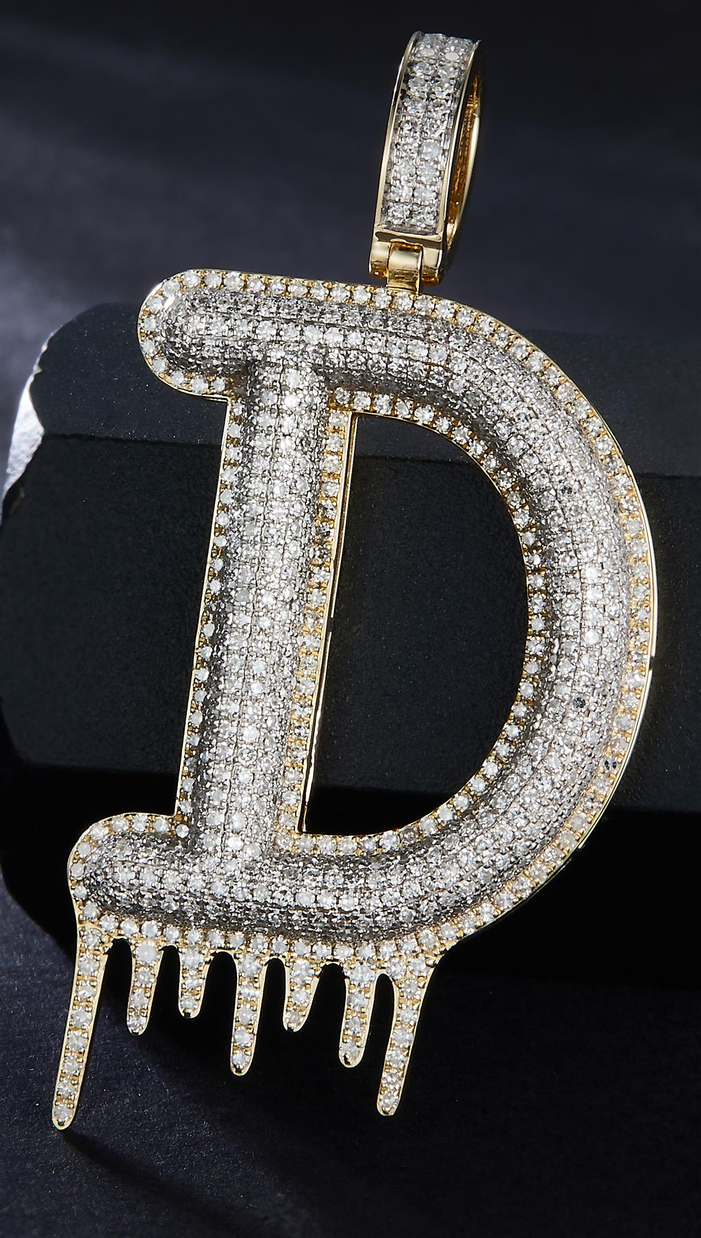 2.313 Ct. Diamond 10 Kt Gold (Yellow). Initial Letter (Alphabet) D with Drip Pendant. (Men).