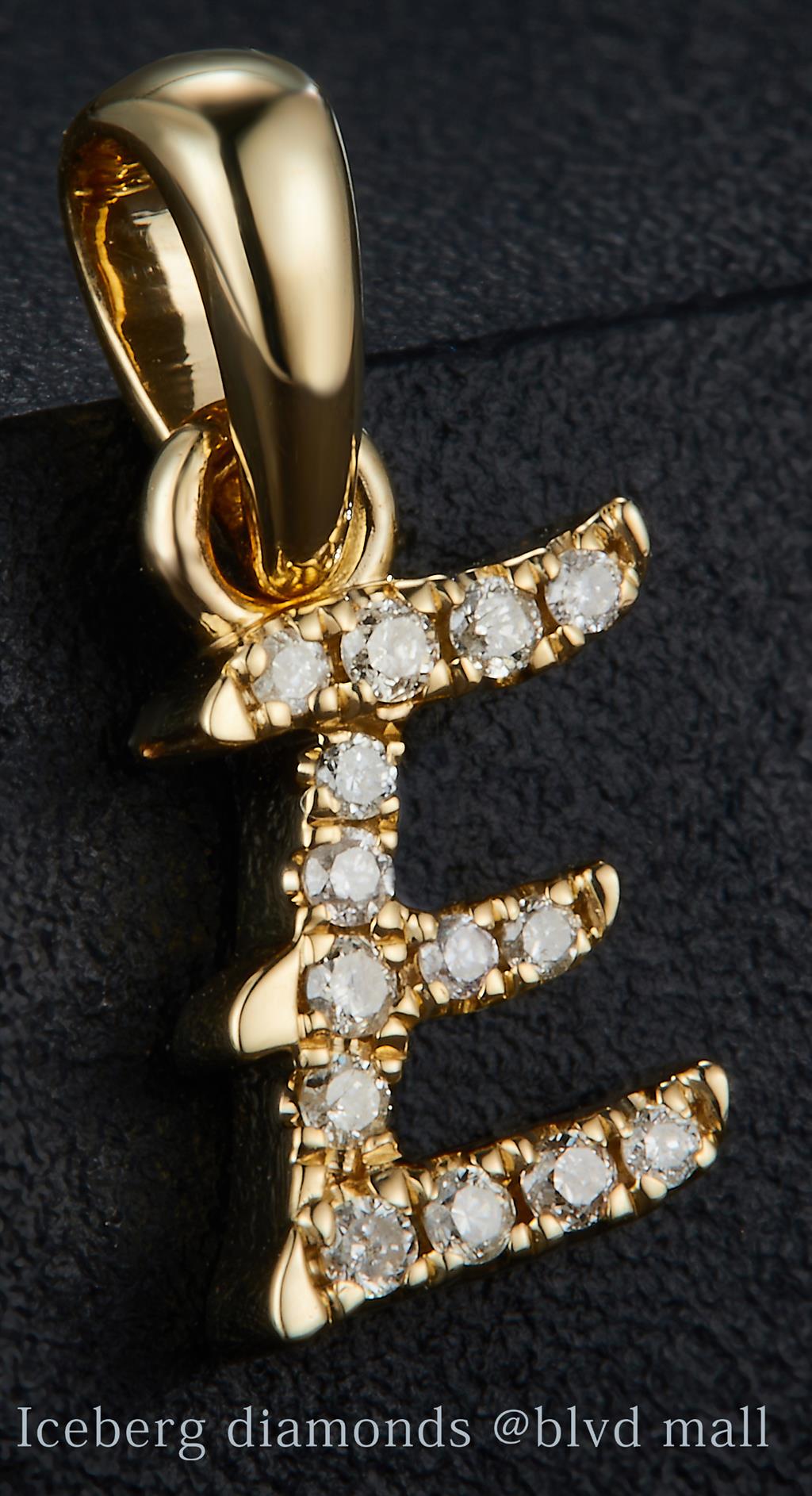 0.065 Ct. Diamond 10 Kt Gold (Yellow). Initial Letter/Alphabet "E" Pendant. (Women).
