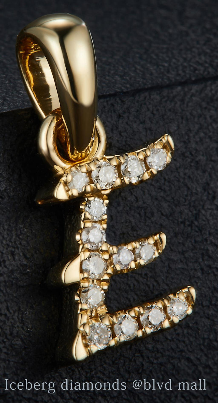 0.065 Ct. Diamond 10 Kt Gold (Yellow). Initial Letter/Alphabet "E" Pendant. (Women).