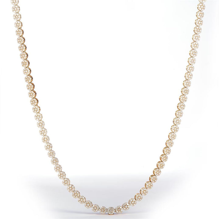 13.09 Ct. Diamond 10 Kt Gold (Yellow). Tennis Necklace Flower Style Chain. (Unisex). 22 in Long. 5 mm Wide