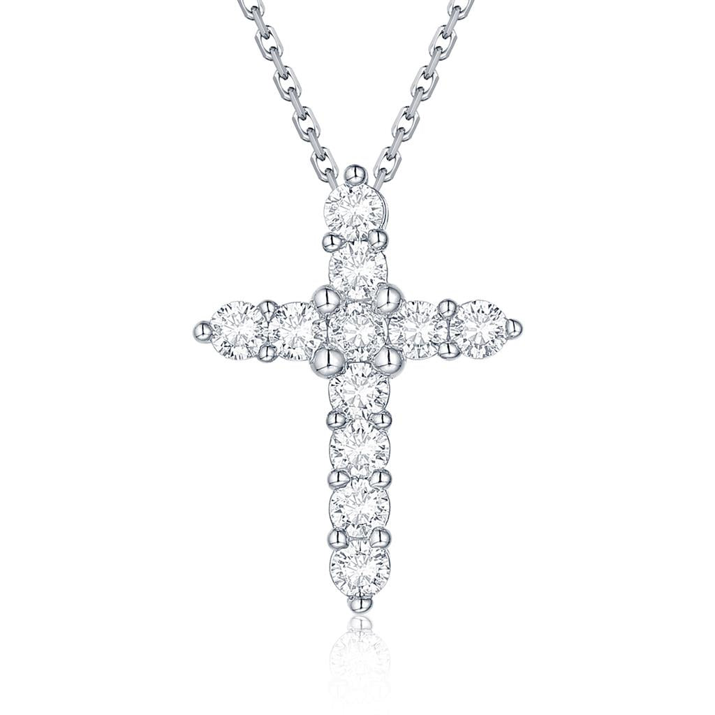 1.7 Ct. Moissanite Sterling Silver (White). Cross Pendant. (Women).