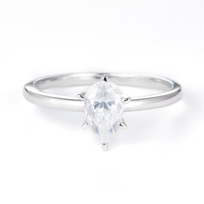 0.792 Ct. Moissanite Sterling Silver (White). Solitaire with Pear Cut Center Stone Ring. (Women). Size 7.5
