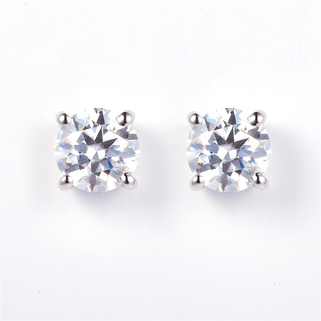 1.88 Ct. Moissanite 14 Kt Gold (White). Solitaire Studs Earrings. (Unisex).