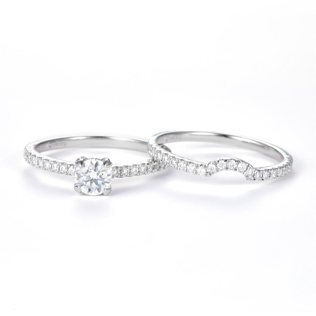 0.92 Ct. Moissanite Sterling Silver (White). Engagement/Wedding Set Ring. (Women). Size 8