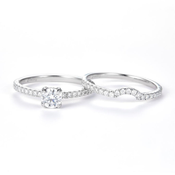 0.92 Ct. Moissanite Sterling Silver (White). Engagement/Wedding Set Ring. (Women). Size 8