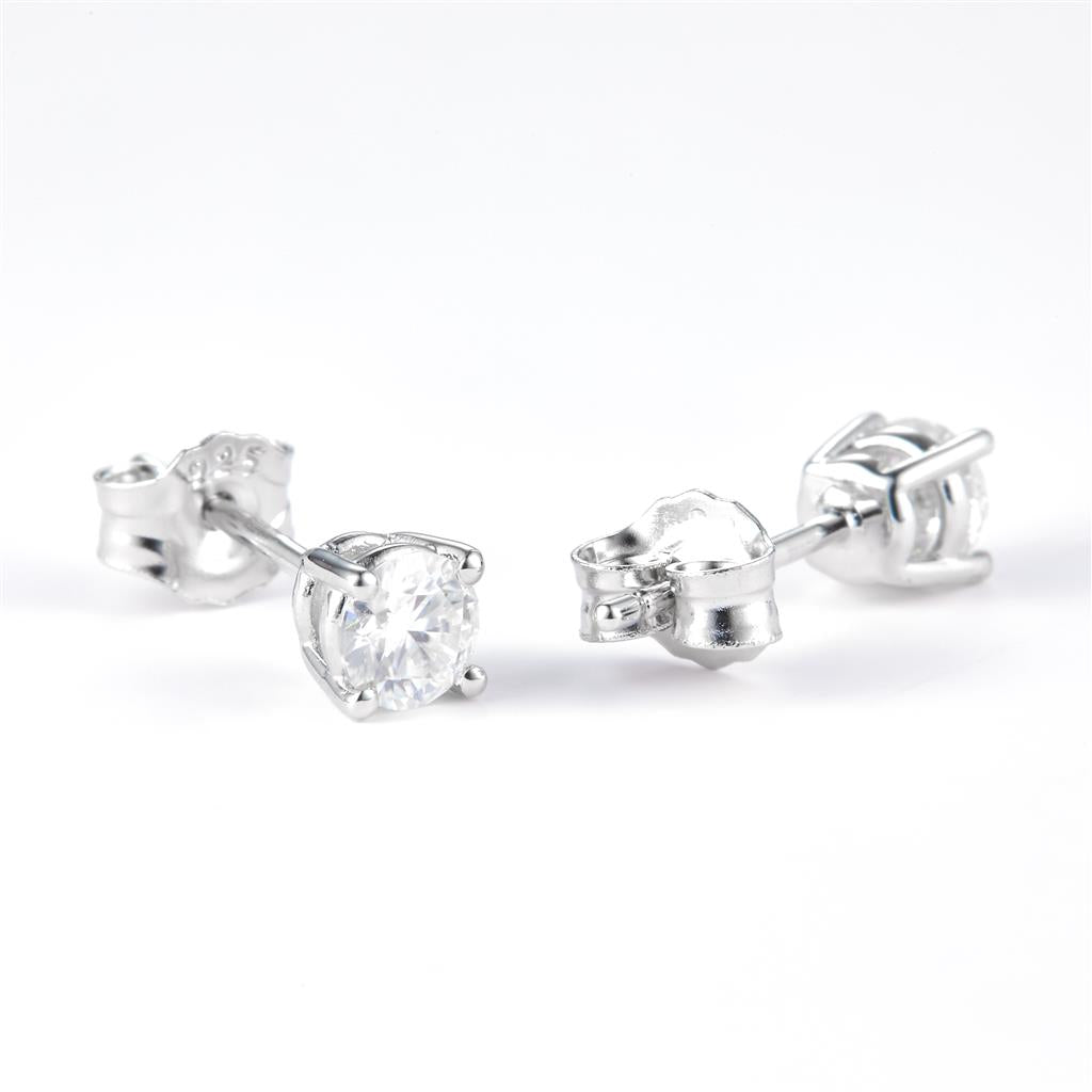 0.6 Ct. Moissanite Sterling Silver (White). Solitaire Stud Earrings. (Women).