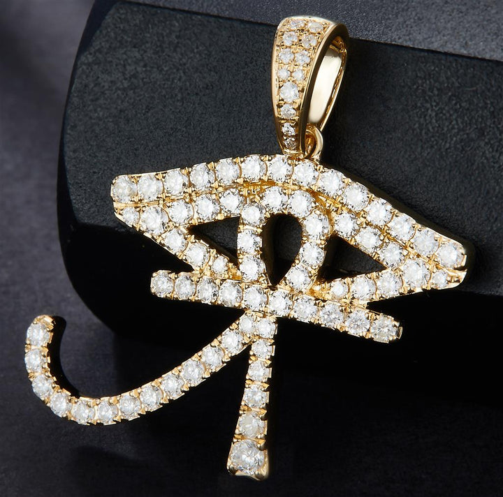 1.388 Ct. Diamond 10 Kt Gold (Yellow). Eye of Horus with Ankh Cross Pendant. (Unisex).